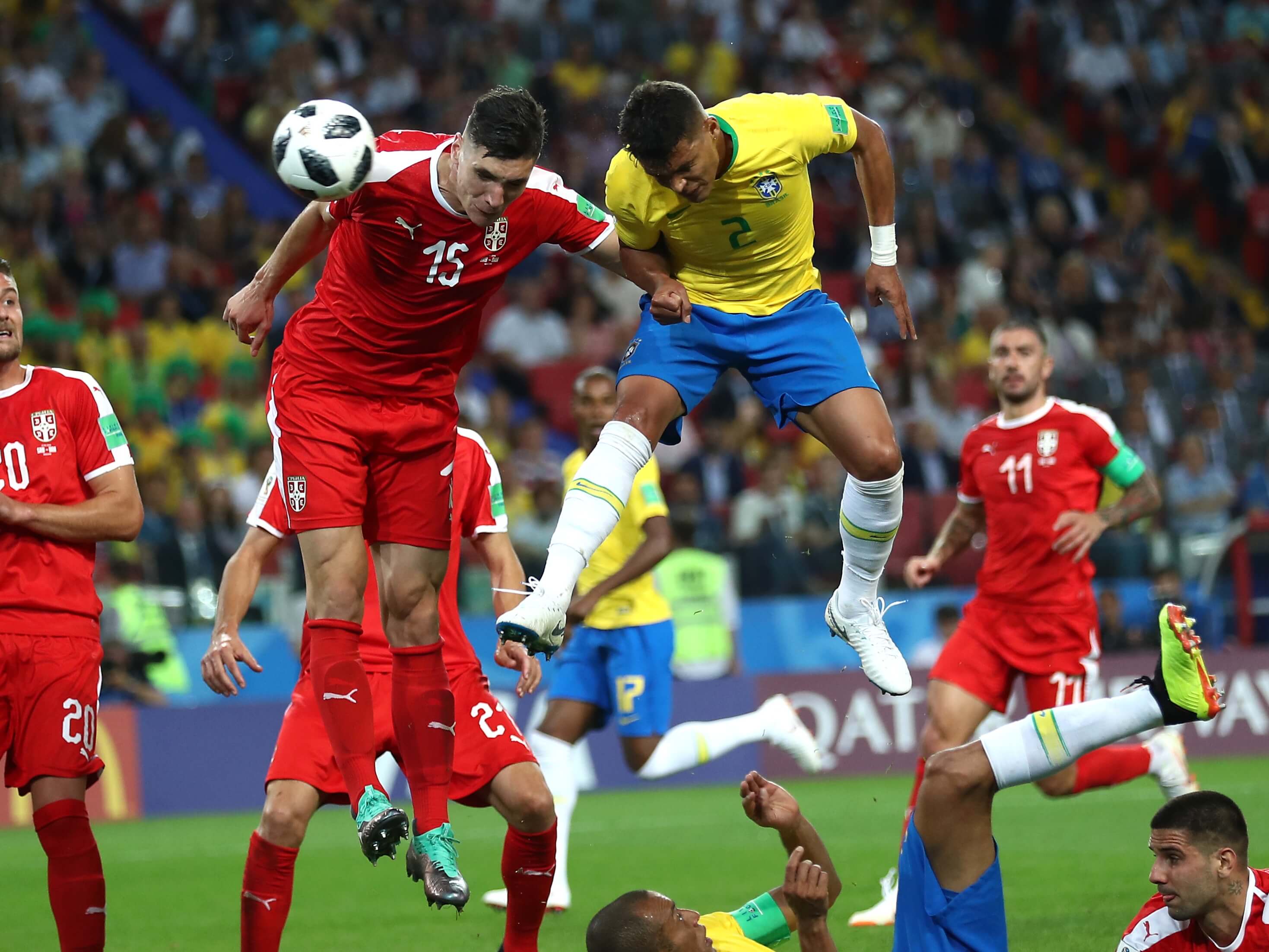 Thiago Silva playing for Brazil.